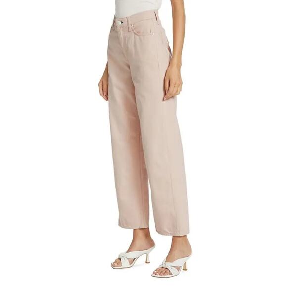 Nwot RAG & BONE Jeans 27 Blush “Logan Mid-Rise Wide-Leg”Cotton Button-Fly
